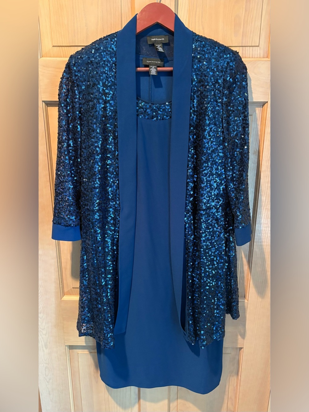 R&M Richards Royal Blue 2-piece Sequin Open-Front Jacket and Dress Sz. 14
